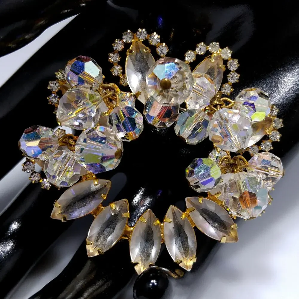 Vintage Juliana Clear Beaded Brooch, D & E Reference #7518, Gold Plated, 1960s